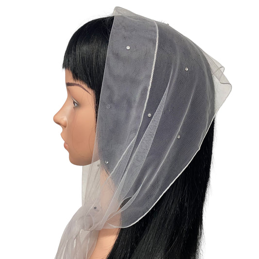 L2- OB Net Light Rhinestones All-over Scarf- Powder Grey