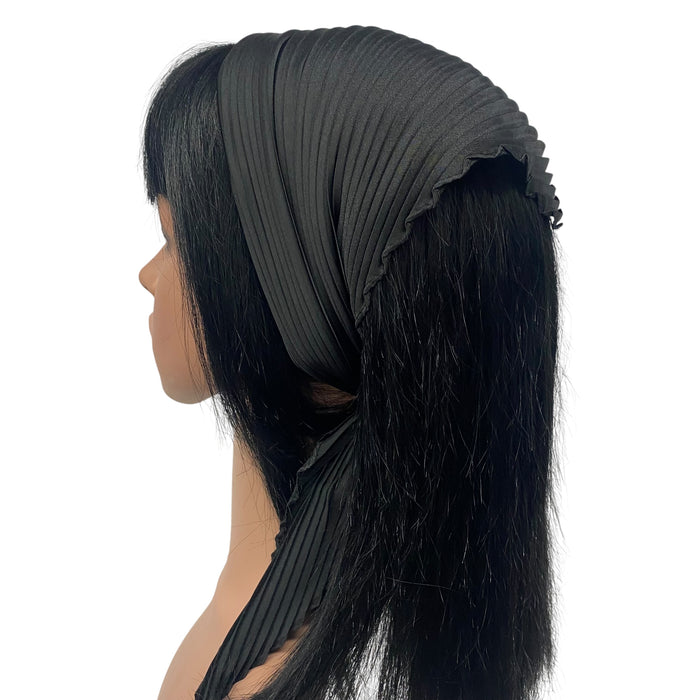 New Long Solid Pleated Scarf  | Black
