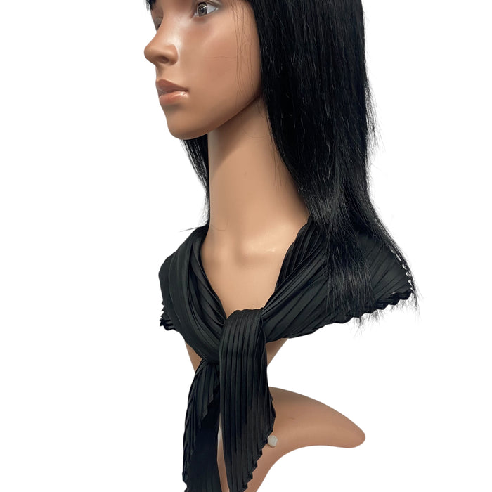 New Long Solid Pleated Scarf  | Black