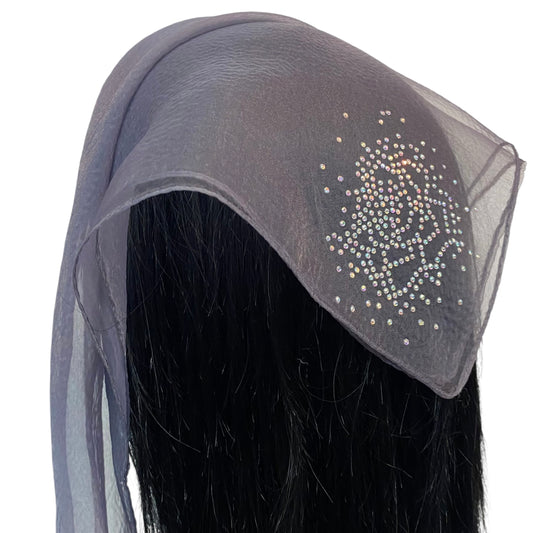 Square Solid | Rhinestone | Blooming Rose |  Dark Gray/Silver