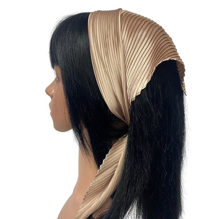 New Long Solid Pleated Scarf | Beige
