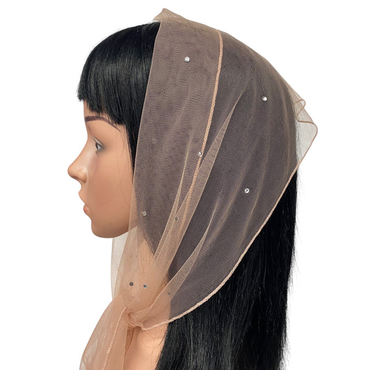 L2- OB Net Light Rhinestones All-over Scarf- Rose Beige