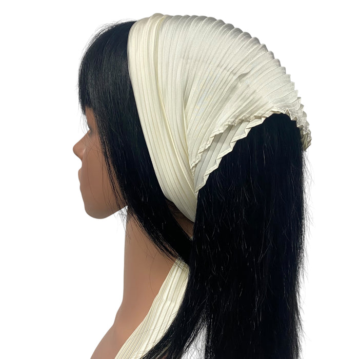 New Long Solid Pleated Scarf | Ivory