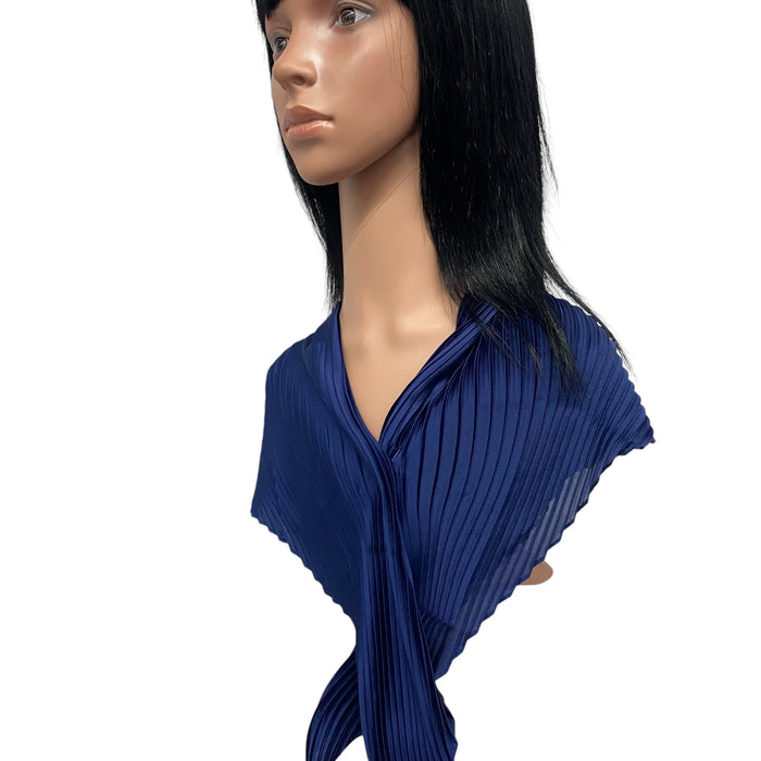 New Long Solid Pleated Scarf | Navy Blue
