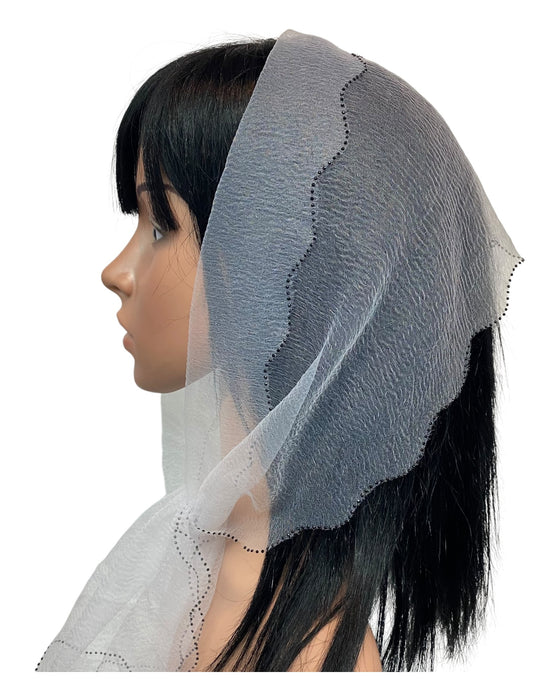 New! Oblong | Nylon 88-01B| Rhinestone Scalloped border | White/Black