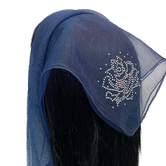 Square Solid | Rhinestone | Blooming Rose |  Midnight navy