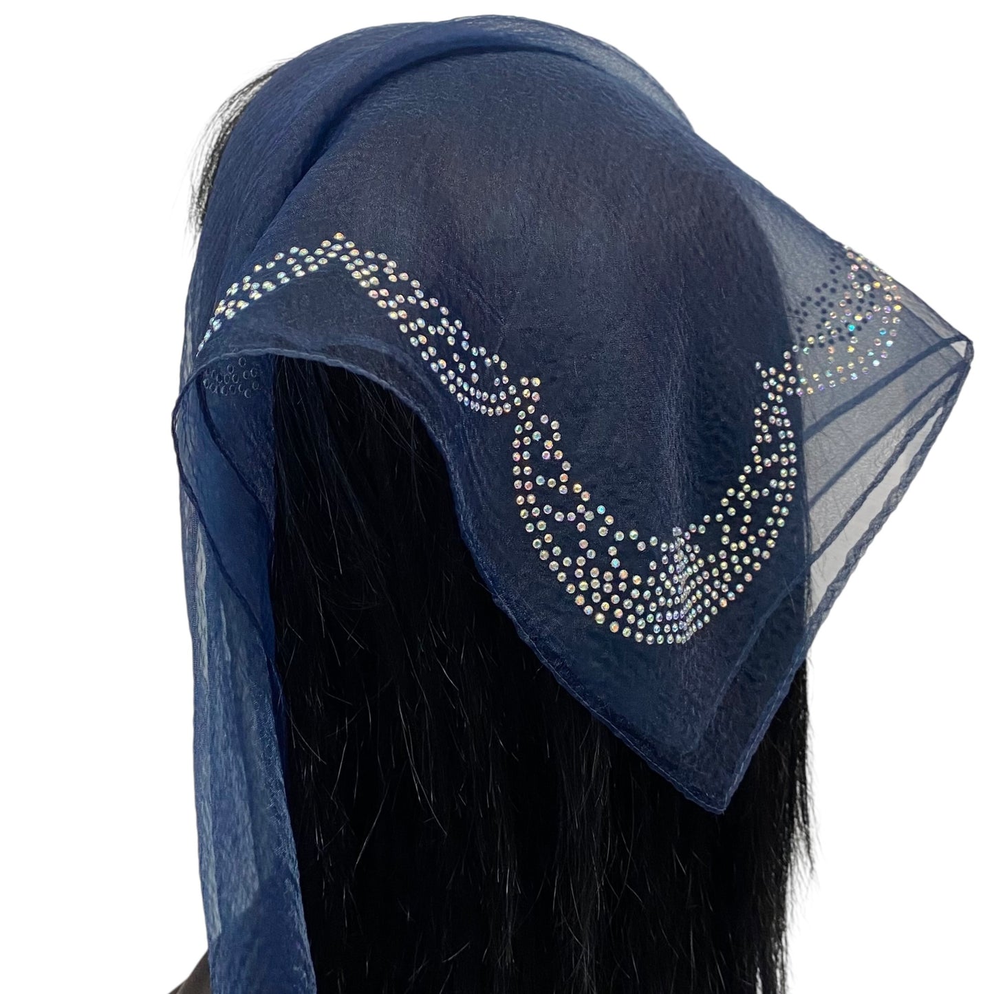 SQ Solid Rhinestone Embroidered Corner-Navy Blue