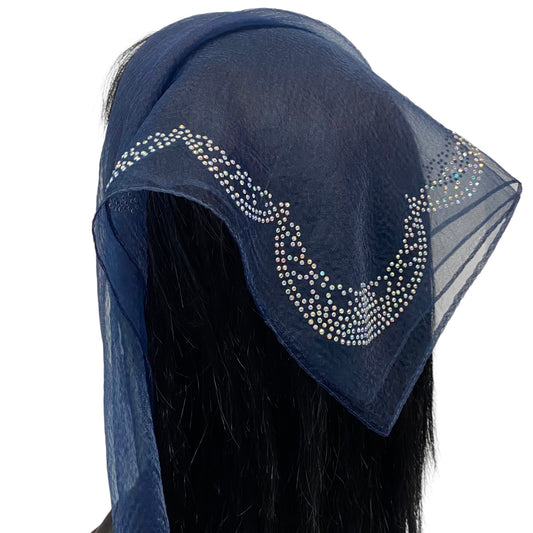 SQ Solid | Rhinestone | Embroidered Corner |Navy Blue