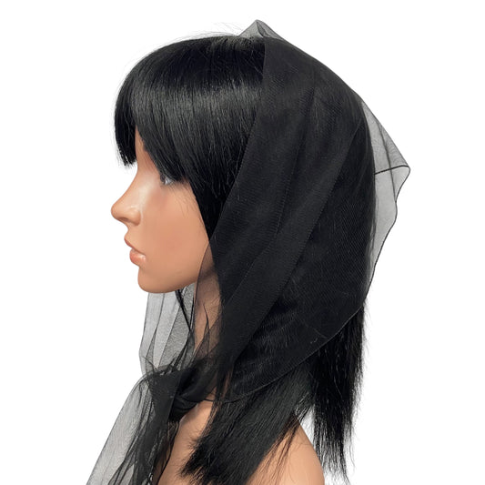 Long Solid Soft Net Scarf - Black