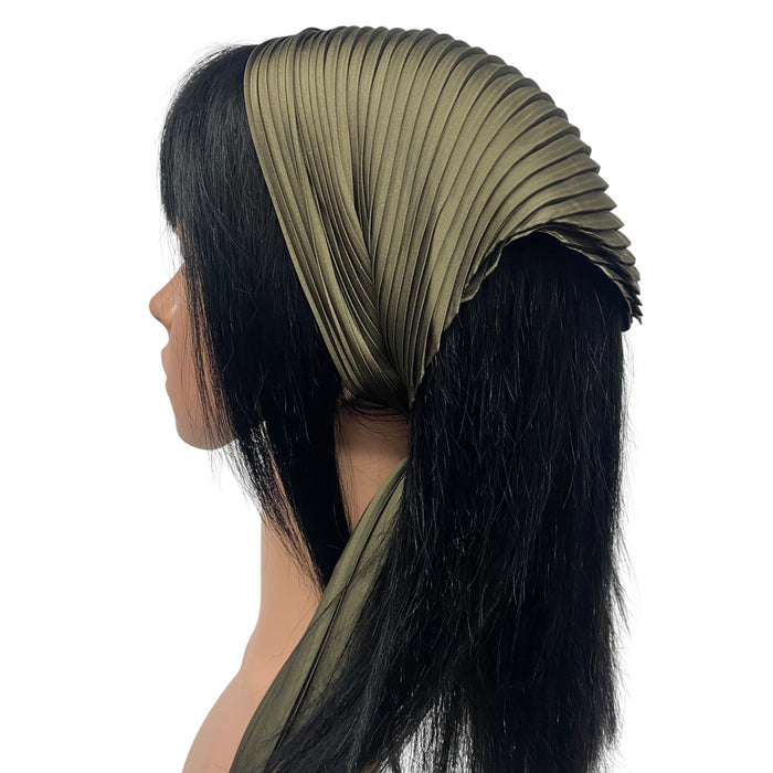 New Long Solid Pleated Scarf | Dark Olive
