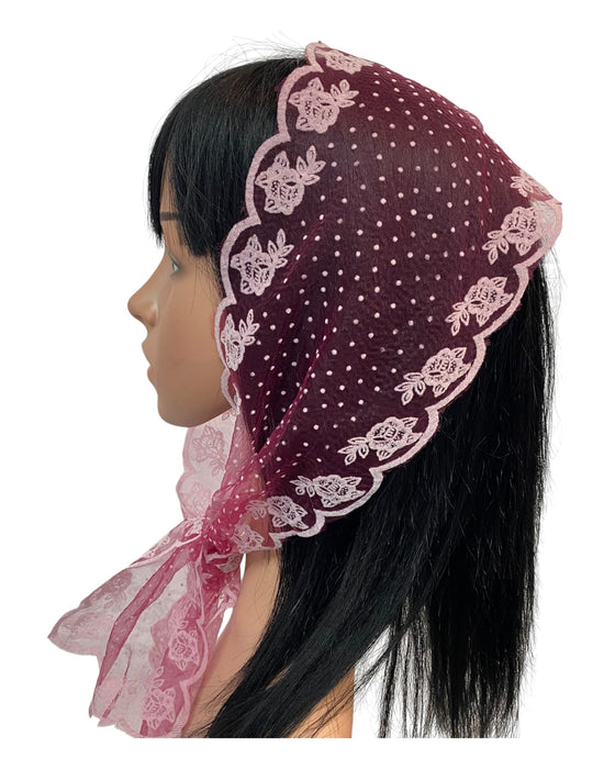 #28 | Long Small Scarf | Zig Zag Rose Edge | Maroon
