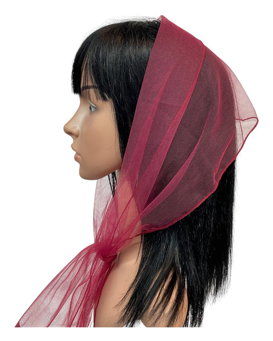 Long  (M) Solid Soft Net Scarf ≈9”x50”-Cherry Maroon