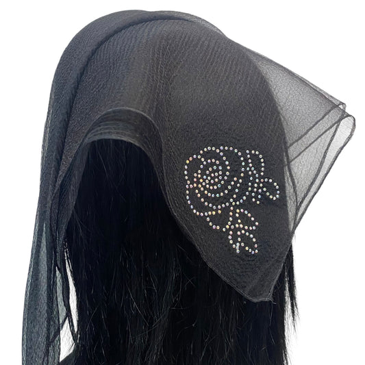 Square Solid | Rhinestone | Corner Rose | Black/Silver