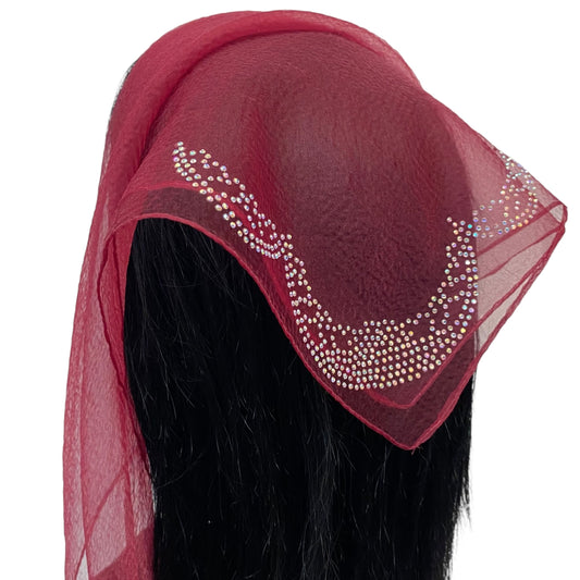 SQ Solid | Rhinestone | Embroidered Corner |Maroon