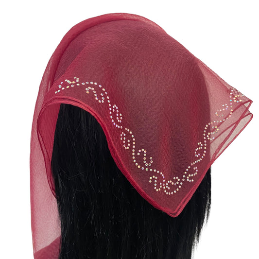 Square Solid | Rhinestone | Spiral | Maroon/Silver