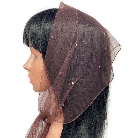 L2- OB Net Light Rhinestones All-over Scarf- Dk. Brown