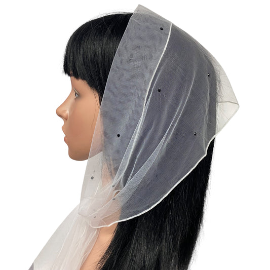 L2- OB Net Light Rhinestones All-over Scarf- White/Blk