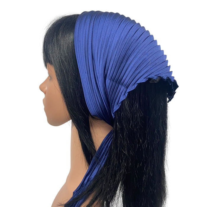 New Long Solid Pleated Scarf | Navy Blue