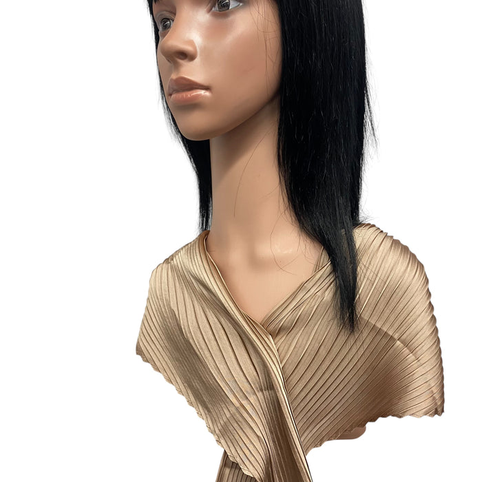 New Long Solid Pleated Scarf | Beige