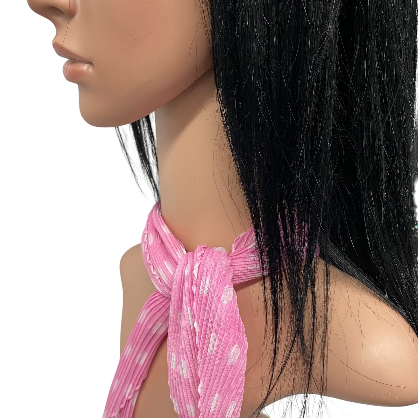 Polyester Pleated | Polka Dots | Pink