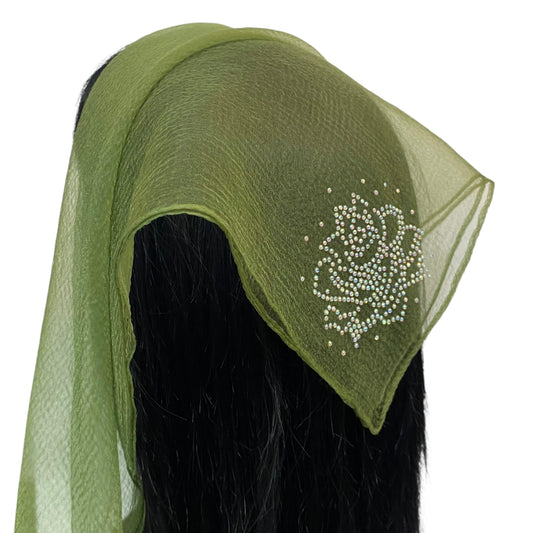 Square Solid | Rhinestone | Blooming Rose |  Olive Green