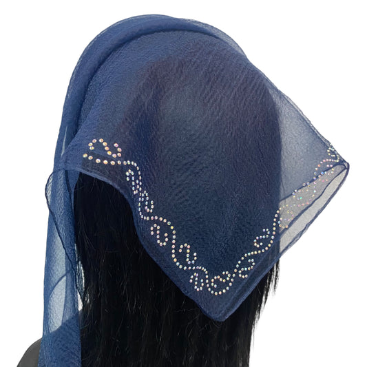 Square Solid | Rhinestone | Spiral | Navy Blue/Silver