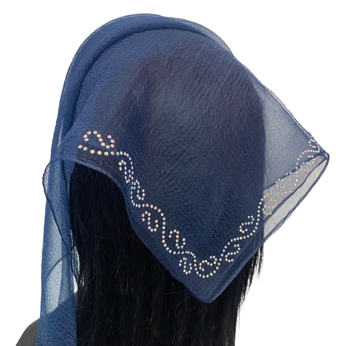 Square Solid | Rhinestone | Spiral | Navy Blue/Silver
