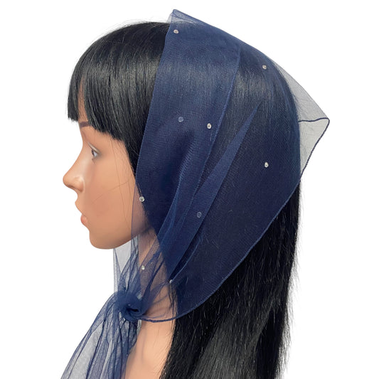 L2- OB Net Light Rhinestones All-over Scarf- Dk. Navy