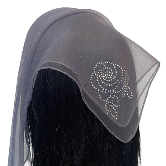 Square Solid | Rhinestone | Corner Rose | Deep Grey/Silver