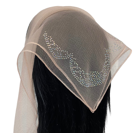 SQ Solid | Rhinestone | Embroidered Corner |Light Peach