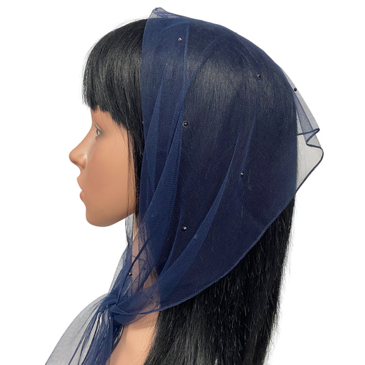 L2- OB Net Light Rhinestones All-over Scarf- Dk. Navy/blk