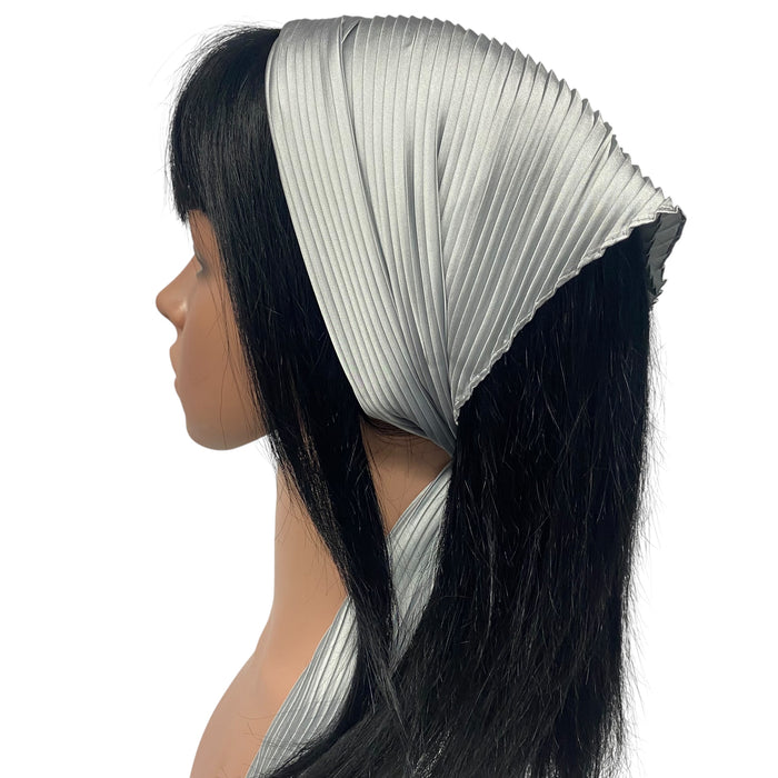 New Long Solid Pleated Scarf  | Silver Grey