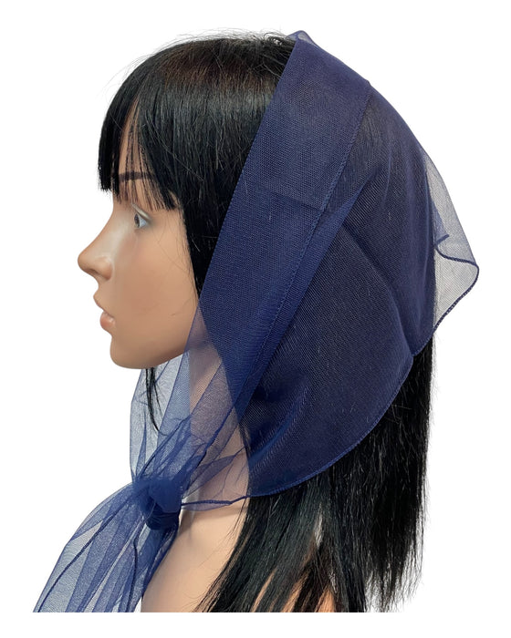 Long Solid Lightweight Soft Net Scarf -Navy Blue