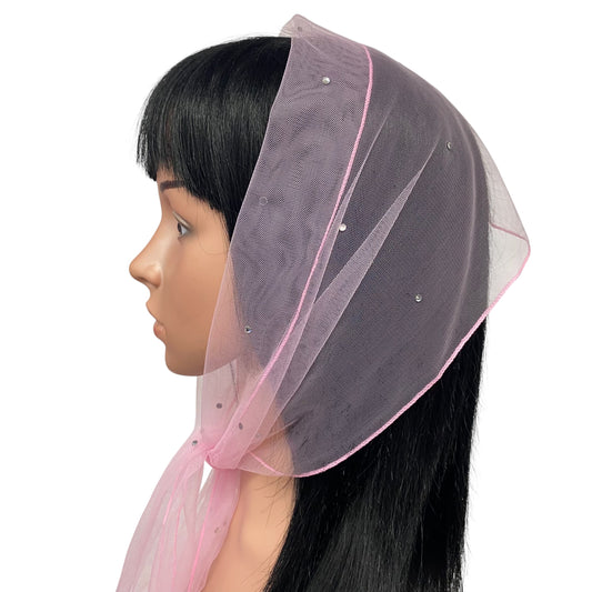 L2- OB Net Light Rhinestones All-over Scarf- Lt. Pink
