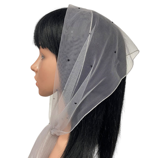 L2- OB Net Light Rhinestones All-over Scarf- Powder Grey/blk