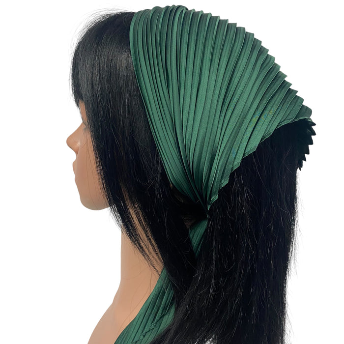 New Long Solid Pleated Scarf | Forest Green