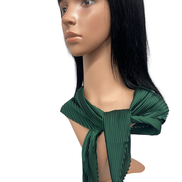 New Long Solid Pleated Scarf | Forest Green