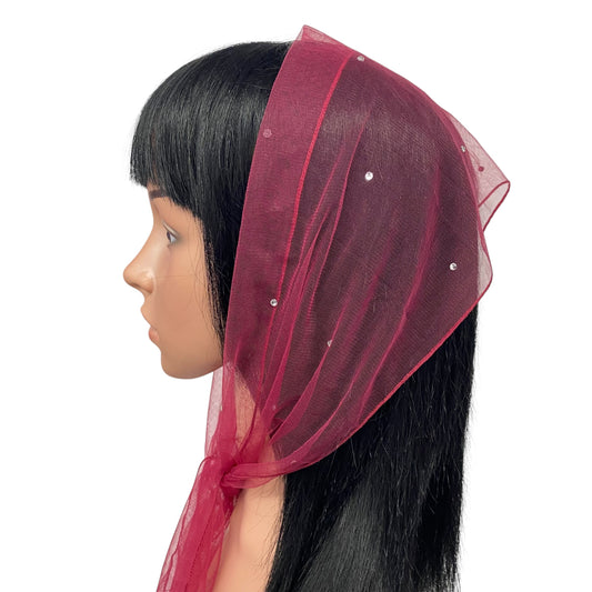L2- OB Net Light Rhinestones All-over Scarf- Maroon