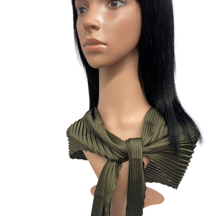 New Long Solid Pleated Scarf | Dark Olive