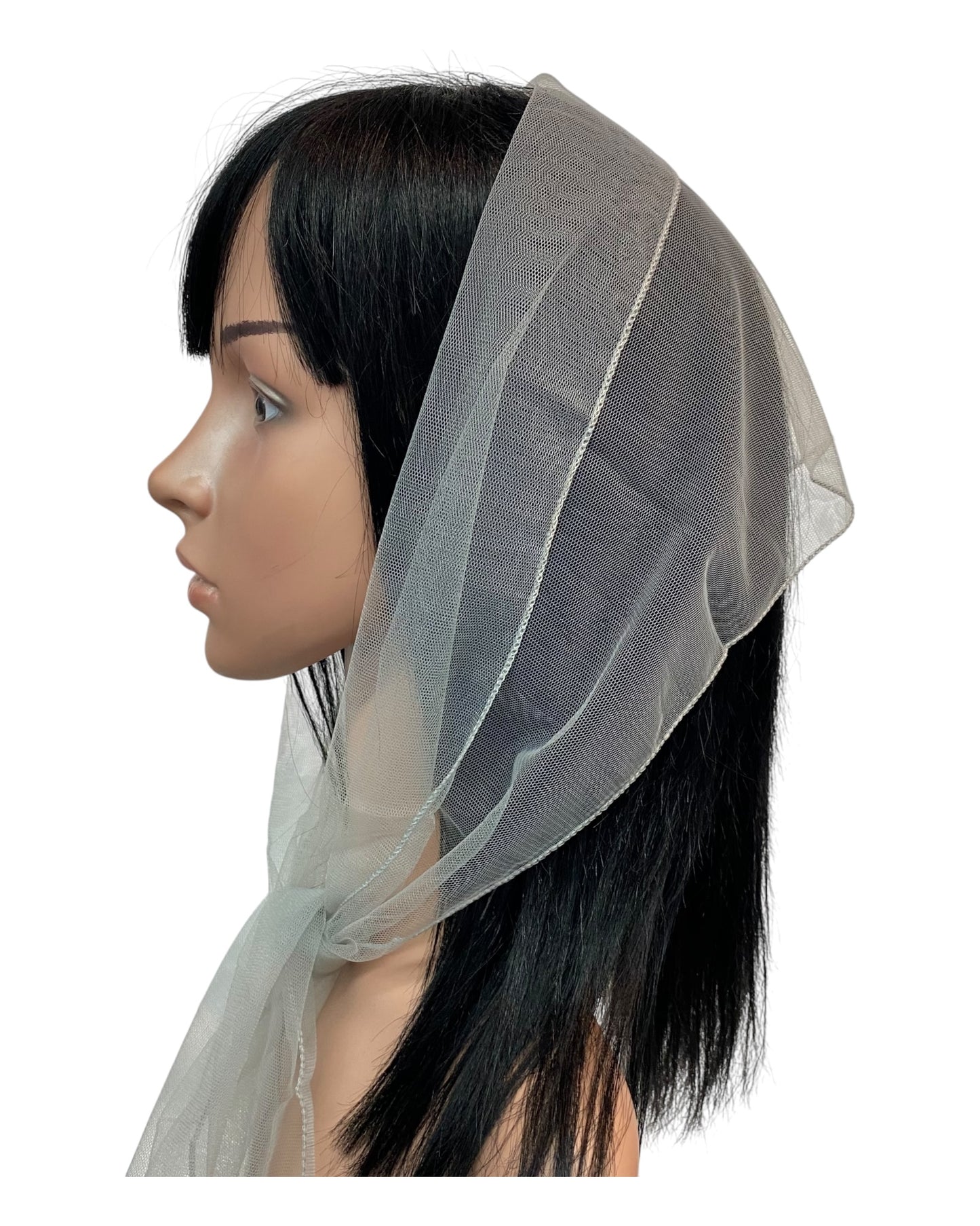 Long  (M) Solid Soft Net Scarf ≈9”x50”- Powder Grey