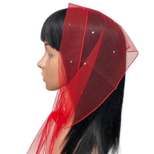 L2- OB Net Light Rhinestones All-over Scarf- Red