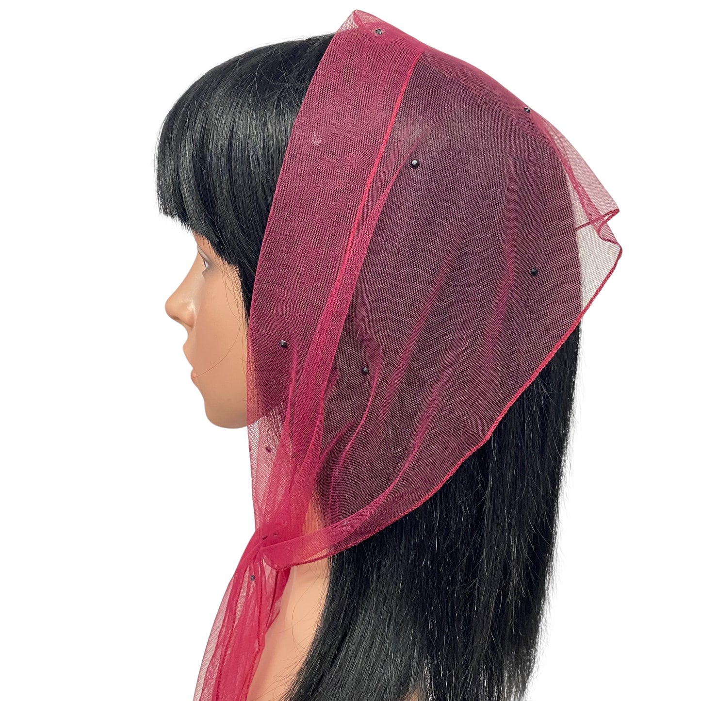 L2- OB Net Light Rhinestones All-over Scarf- Maroon/Blk