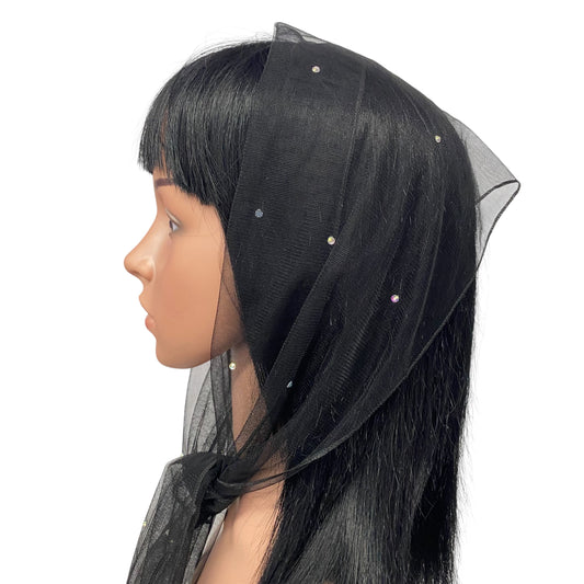 L2- OB Net Light Rhinestones All-over Scarf- Black