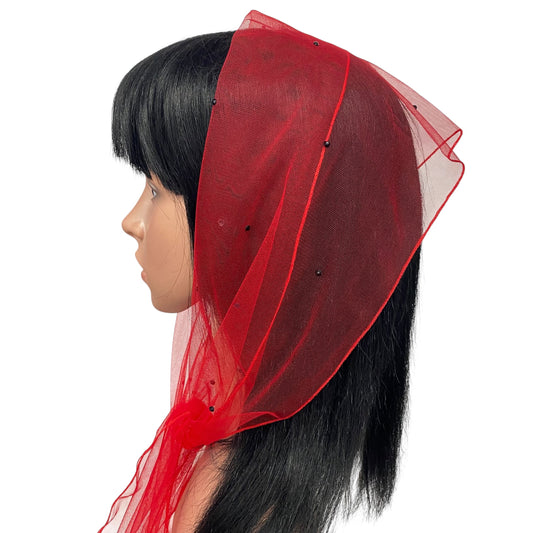 L2- OB Net Light Rhinestones All-over Scarf- Red/blk