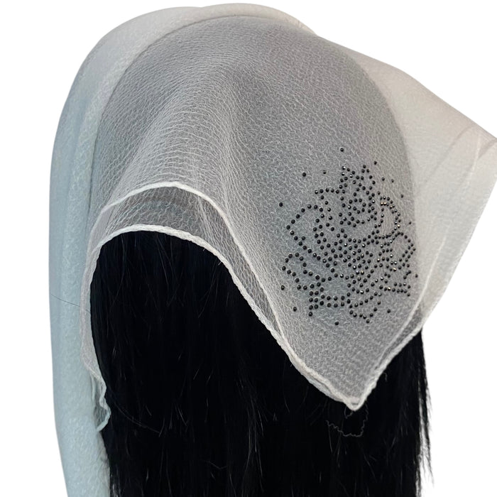 Square Solid | Rhinestone | Blooming Rose | White/Black
