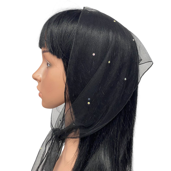 L2- OB Net Light Rhinestones All-over Scarf- Black