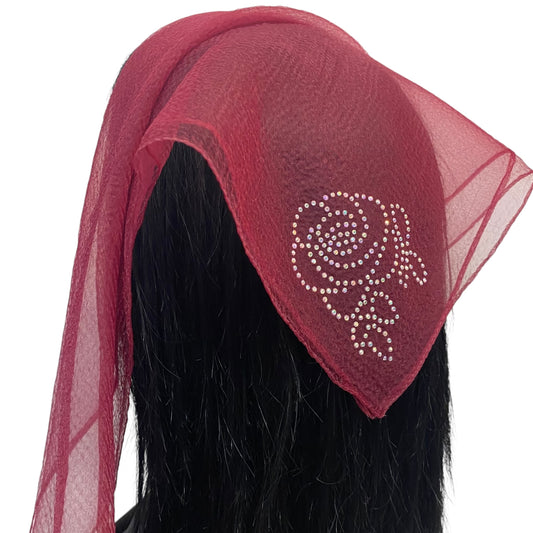 Square Solid | Rhinestone | Corner Rose |Maroon