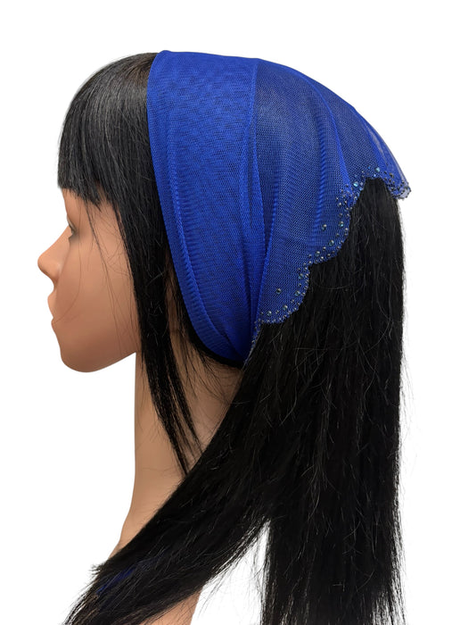 #3 Long Triangle Net Double Swirl Rhinestones & Dot Corner-Royal Blue