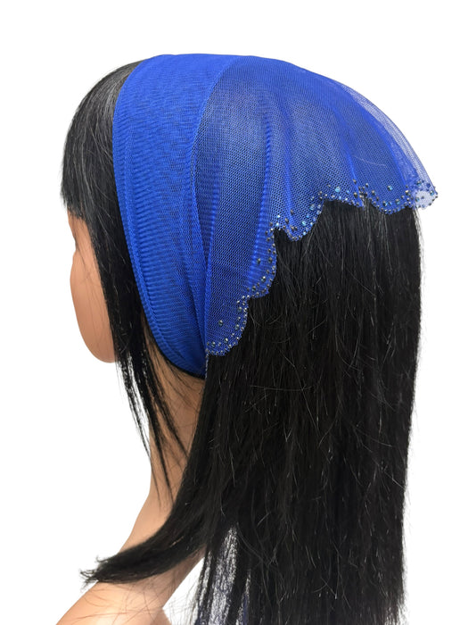 #3 Long Triangle Net Double Swirl Rhinestones & Dot Corner-Royal Blue