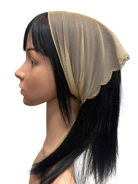 #3 Long Triangle Net Double Swirl Rhinestones & Dot Corner-Beige